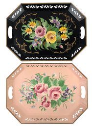 Vintage Pilgrim Art Tole Ware Hand Painted Metal Tray (Set Of 2) - #S8-3