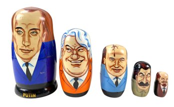 Russian Leader Nesting Doll Set (MedvedevPutin, Yeltsin, Gorbachev, Brezhnev, Stalin) - #FS-6