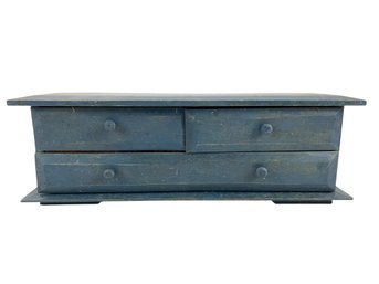 Rustic Painted Blue Wooden Jewelry Storage Chest - #S18-2