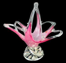 Murano Glass Pinched Starfish Basket With Sculptured Metal Base - #S6-3