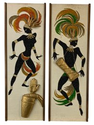 Vintage 1960s Tribal Dancer Gravel Wall Art - #R3
