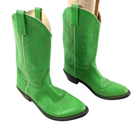 Women's Western Green Leather Cowboy Boots - #S14-4