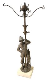 Antique Calamine Soldier Oil Lamp With Marble & Brass Base - #S16-5