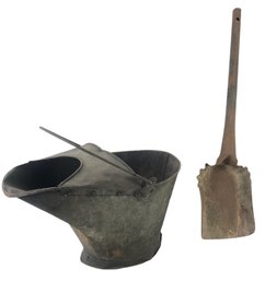 Vintage Galvanized Metal Coal Scuttle & Shovel - #S13-1