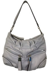 B Makowsky Gray Leather Shoulder Bag - #S14-3