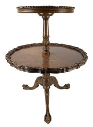Antique Mahogany Pie Crust 2-Tier Dumbwaiter Table - #FF