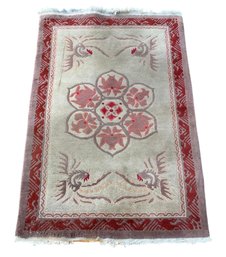 Vintage Hand Woven Oriental Rug With Center Medallion & Roosters - #SR