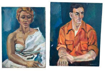 Mid Century Oil On Canvas Portrait Paintings, Signed F. Quillinan - #SW-2