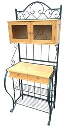 Green Wrought Iron Bakers Rack With Double Cabinet & Drawers - #FF