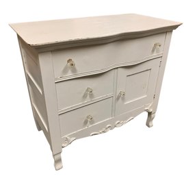 Antique White Oak Chest With Glass Knobs & Vanity Mirror Frame - #BR