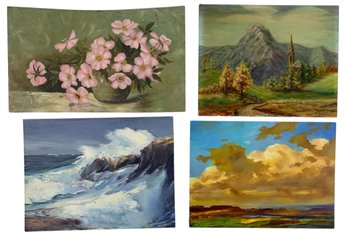 Vintage Landscape & Floral Still Life Oil On Board Paintings - #S12-5