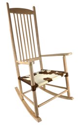 Solid Wood Porch Rocking Chair With Cowhide Seat - #FF