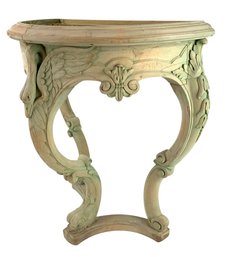 Rococo Carved Wood Demilune Console Table With Swan & Acanthus Motifs - #FF
