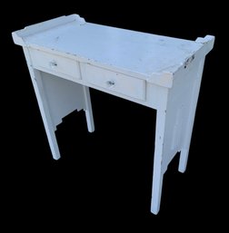 Vintage 1930s Farmhouse Desk / 2-Drawer Accent Table With Glass Knobs - #FF