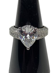 Sterling Silver Pear Cut Cubic Zirconia Pave Engagement Ring, Size 7.25 - #JC-B