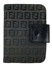FENDI Leather Agenda Wallet With Black Zucca Logo Pattern Fabric (Made In Italy) - #FS-6