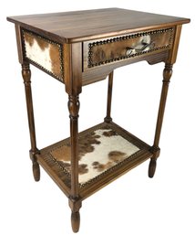 Wood & Genuine Cowhide Nightstand - #FF