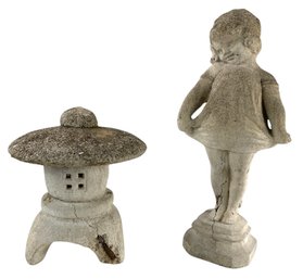 Concrete Chinese Pagoda & Little Girl Garden Statue - #S13-1
