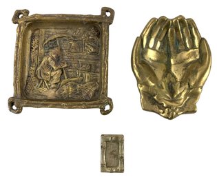 Antique Bronze Trinket Dish, Brass Cupped Hands Trinket Dish & Matchbook Holder - #FS-3
