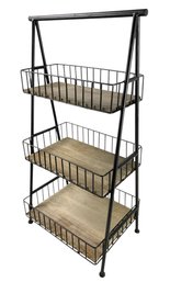 3-Tier Wood & Metal Basket Shelf - #FF