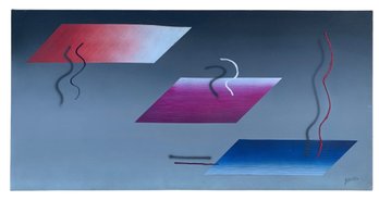 Abstract Geometric Oil On Canvas Painting, Signed Steelex - #SW1