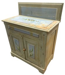 Country Cottage Distressed Painted Wash Stand With Backsplash - #BR