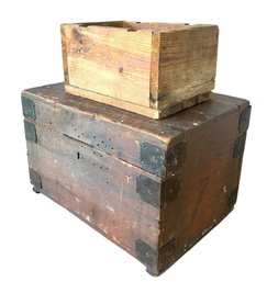 Antique Wood Storage Chest & Small Wood Crate - #S15-2