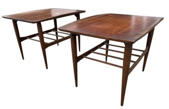 Mid-Century Modern Danish Style Surfboard Walnut Side Tables - #FF