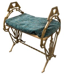 Antique Art Deco Wrought Iron Bench With Gold Finish - #FF