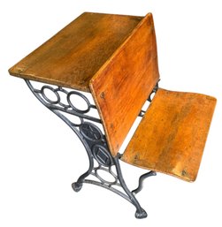 Antique 19th Century Wood & Cast Iron School Desk - #FF