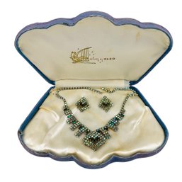 Vintage Rhinestone Necklace & Clip-On Earring Set - #FS-6