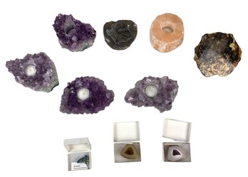 Collection Of Amethyst Crystal Tea Light Candle Holders, Geodes & More - #S11-2
