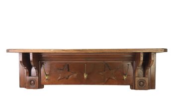 Carved Wood Wall Mount Coat Rack With Shelf - #BR