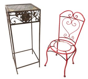 Wrought Iron Planter Pot Holder & Square Pedestal Plant Stand - #FF