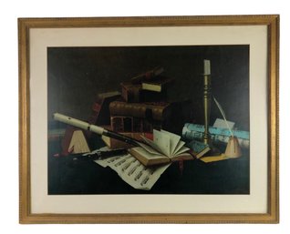 'Music And Literature' Gilt Framed Art Print By William Michael Harnett - #SW-8