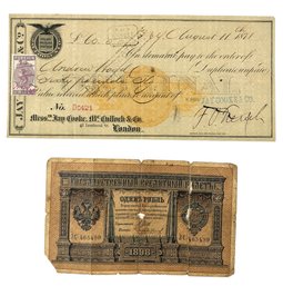 1871 Jay Cooke & Co. Bill Of Exchange New York / British Revenue & 1898 Russian Ruble - #FS-6