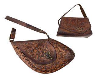Vintage Tooled Leather Floral Pattern Handbags - #S5-4