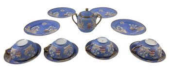 Japanese Moriage Cerulean Blue Lustreware Tea Set - #S7-1