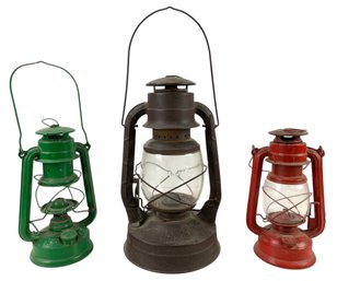 Kerosene Lanterns: Dietz No. 2 D-Lite, Feuerhand West Germany & Globe Brand No. 303 - #S13-2