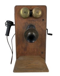 Antique Oak Wood Hand Crank Wall Phone - #S14-2