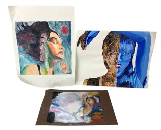 Pastel, Watercolor & Mixed Media Portrait Paintings, Signed - #S27-3