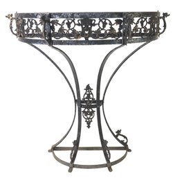 Art Deco Wrought Iron Demi-Lune Console Table - #FF
