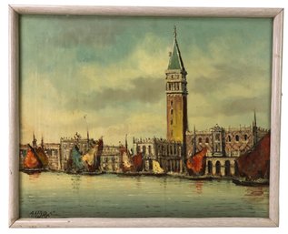 View Of St. Mark's Square Oil On Canvas Painting, Signed - #A10