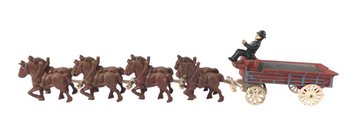 Vintage Reproduction Cast Iron 8-Horse Drawn Wagon - #S16-4