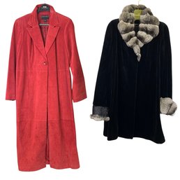 Bernardo Suede Leather Duster & Flemington Furs Genuine Chinchilla Lined Coat - #S23-f