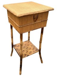Scorched Bamboo Side Table / Sewing Box - #BR