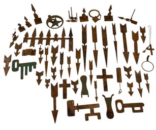 Collection Of Iron Weathervane Parts, Decorative Crosses, Keys, Texas Star & More - #S15-2