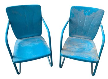 Mid-Century Modern Blue Metal Lawn Chairs - #FF