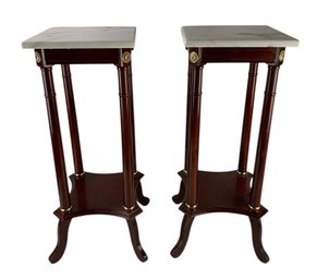 Marble Top Pedestal Plant Stands (Set Of 2) - #BR