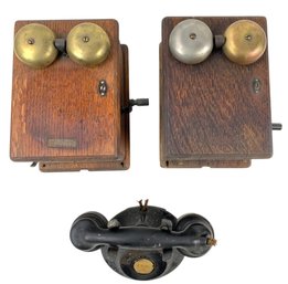 Antique Western Electric Oak Ringer Boxes & Antique Telephone - #S15-2